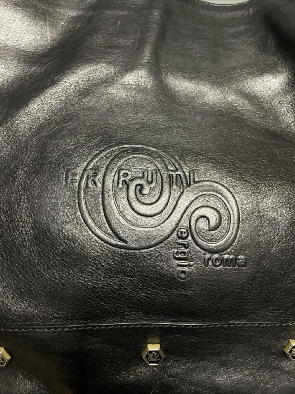 Sergio Cerruti Roma Vintage Large Black Leather Logo Shoulder Hobo Handbag Purse - Picture 8 of 14